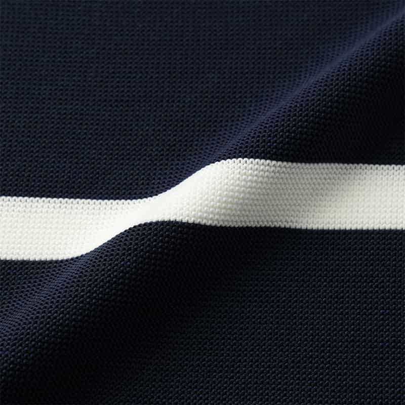 BARNEYS NEW YORK ウォッシャブル マルチカラーライン リブニットフレアドレス NAVY