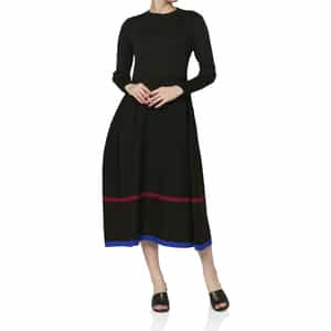 ウォッシャブル マルチカラーライン リブニットフレアドレス