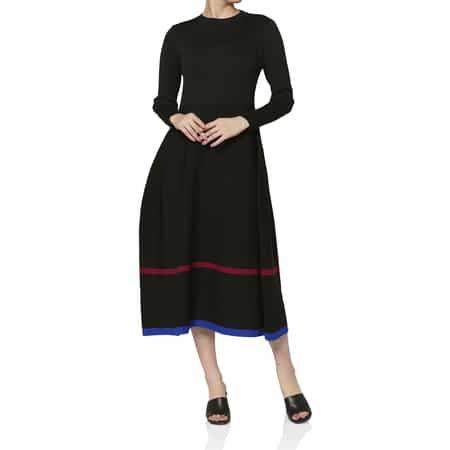 ウォッシャブル マルチカラーライン リブニットフレアドレス