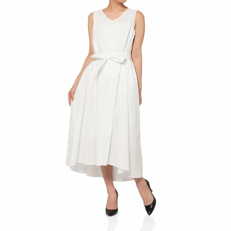 BARNEYS NEW YORK ウォッシャブル バックレースアップデザイン Aラインドレス WHITE