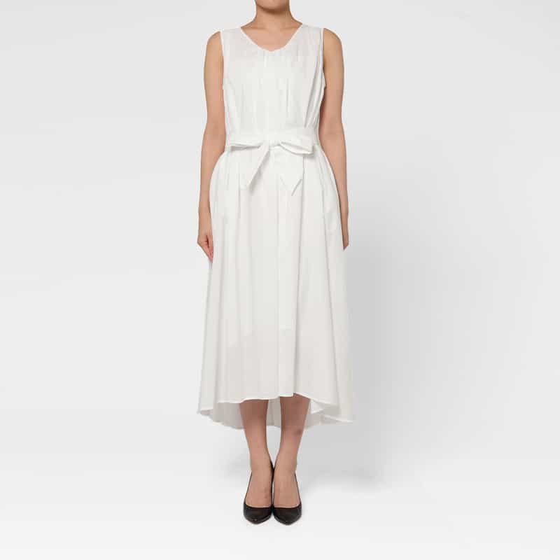 BARNEYS NEW YORK ウォッシャブル バックレースアップデザイン Aラインドレス WHITE