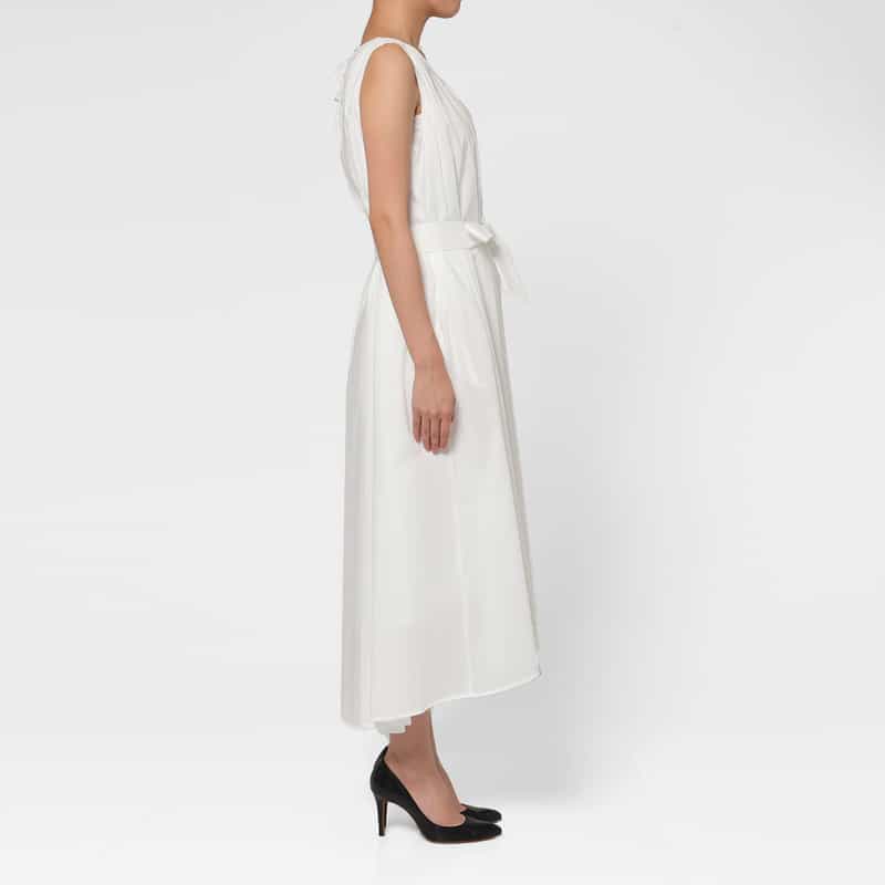 BARNEYS NEW YORK ウォッシャブル バックレースアップデザイン Aラインドレス WHITE