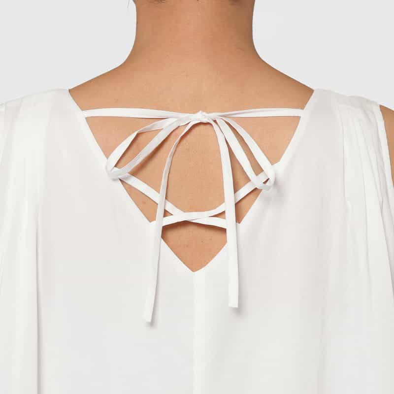 BARNEYS NEW YORK ウォッシャブル バックレースアップデザイン Aラインドレス WHITE