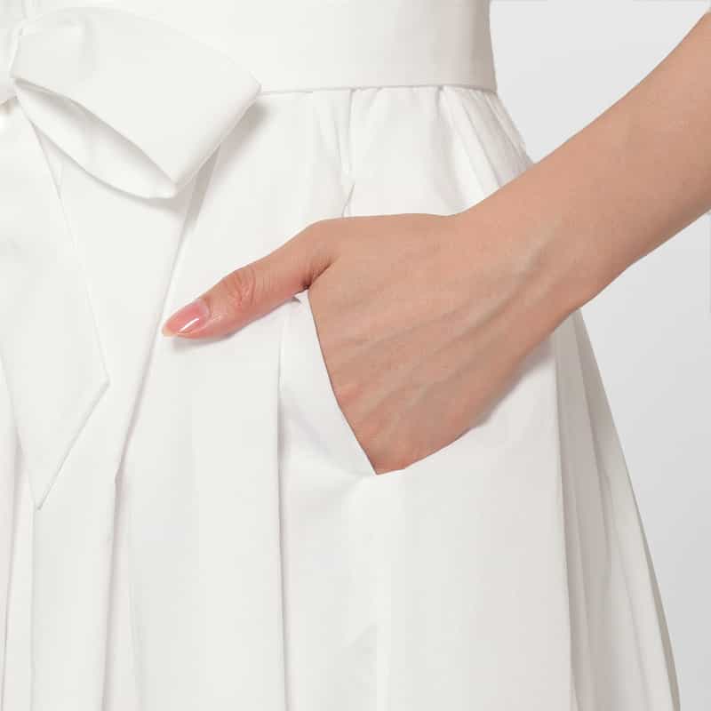 BARNEYS NEW YORK ウォッシャブル バックレースアップデザイン Aラインドレス WHITE