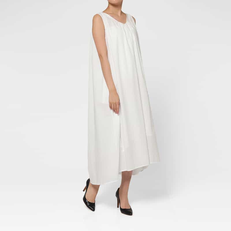 BARNEYS NEW YORK ウォッシャブル バックレースアップデザイン Aラインドレス WHITE