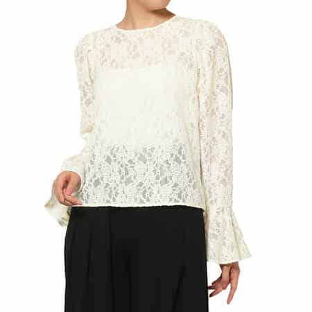 ウォッシャブル レース素材 フレアスリーブカットソー