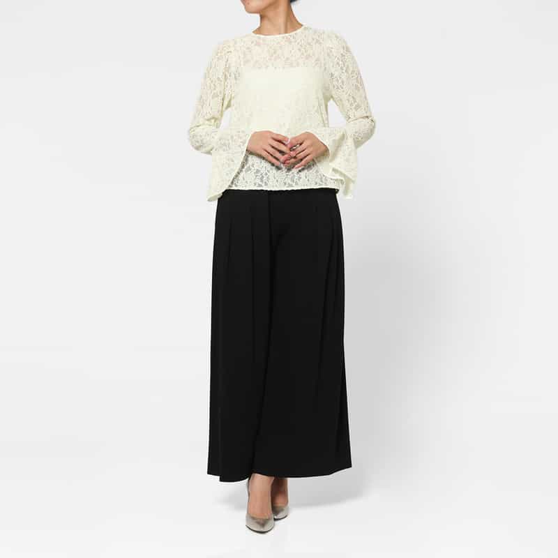 BARNEYS NEW YORK ウォッシャブル レース素材 フレアスリーブカットソー WHITE