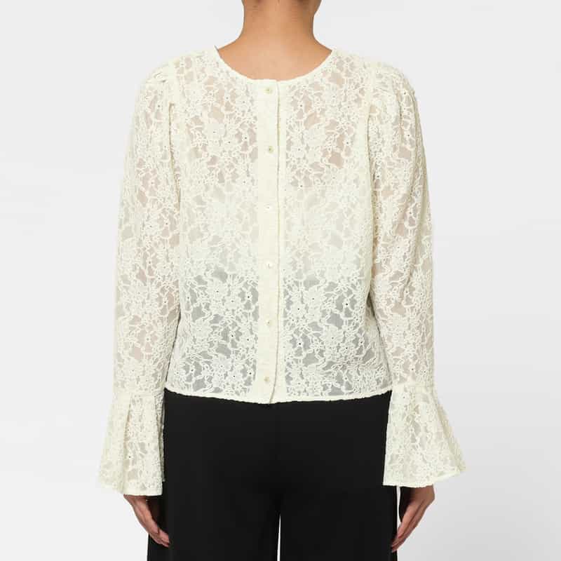 BARNEYS NEW YORK ウォッシャブル レース素材 フレアスリーブカットソー WHITE