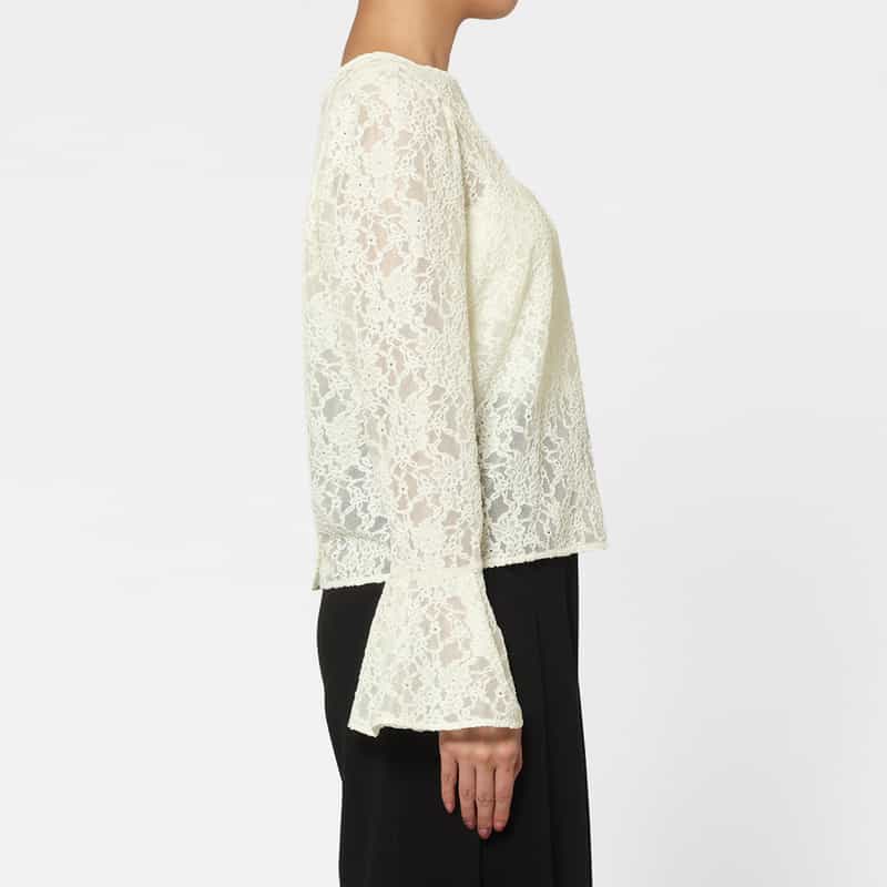 BARNEYS NEW YORK ウォッシャブル レース素材 フレアスリーブカットソー WHITE