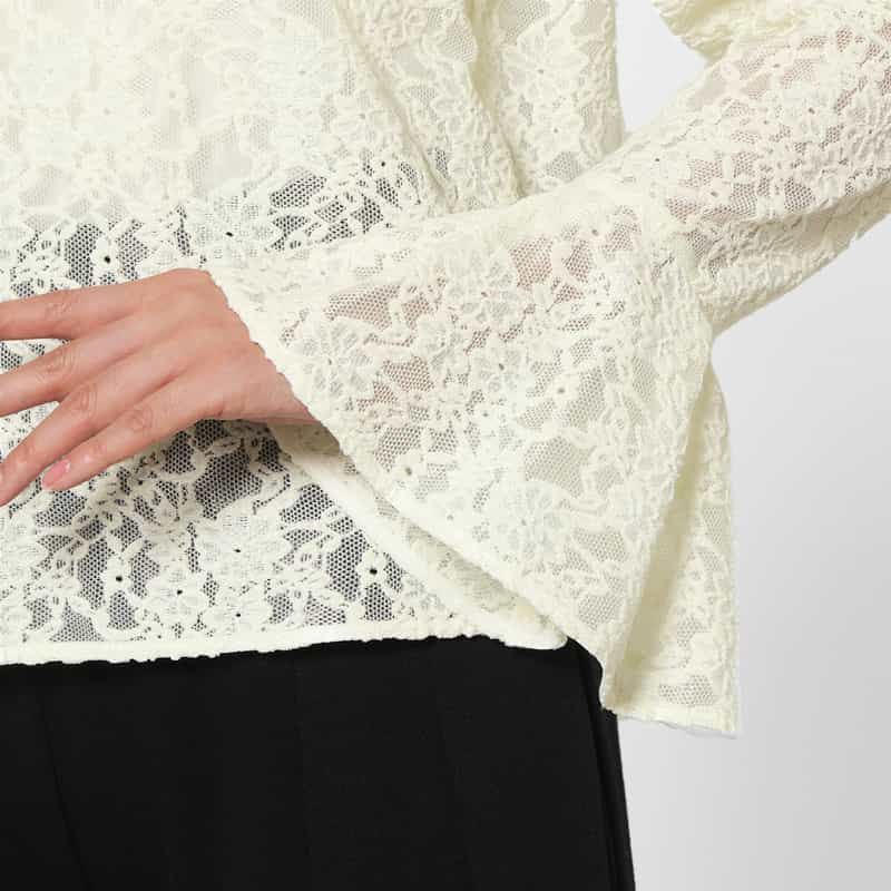 BARNEYS NEW YORK ウォッシャブル レース素材 フレアスリーブカットソー WHITE