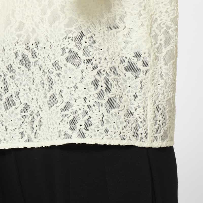 BARNEYS NEW YORK ウォッシャブル レース素材 フレアスリーブカットソー WHITE