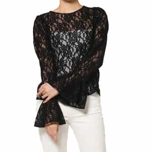 ウォッシャブル レース素材 フレアスリーブカットソー