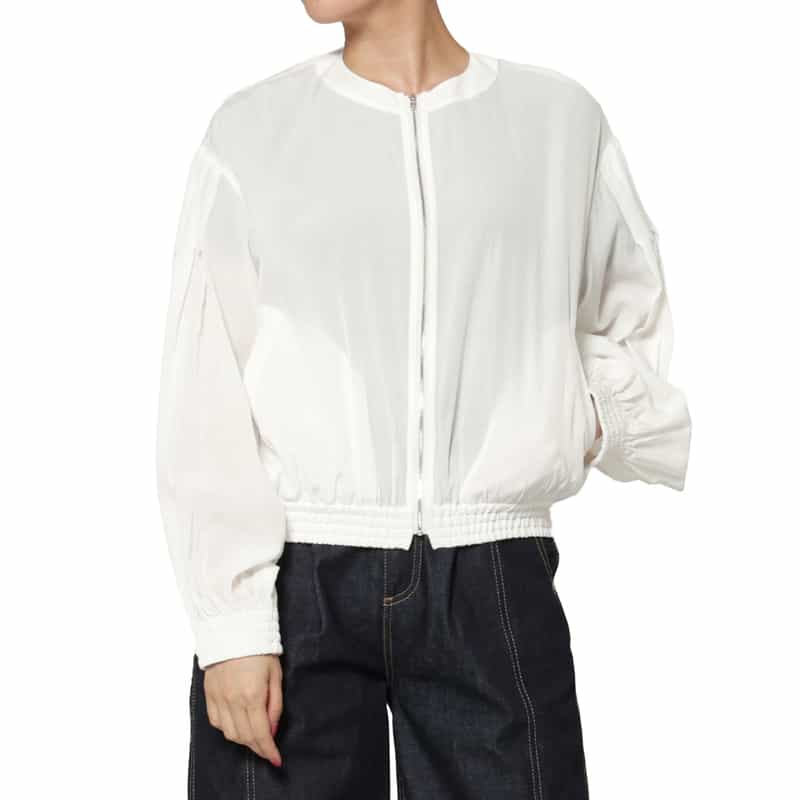 BARNEYS NEW YORK タックスリーブ シアー素材ジップアップブルゾン WHITE