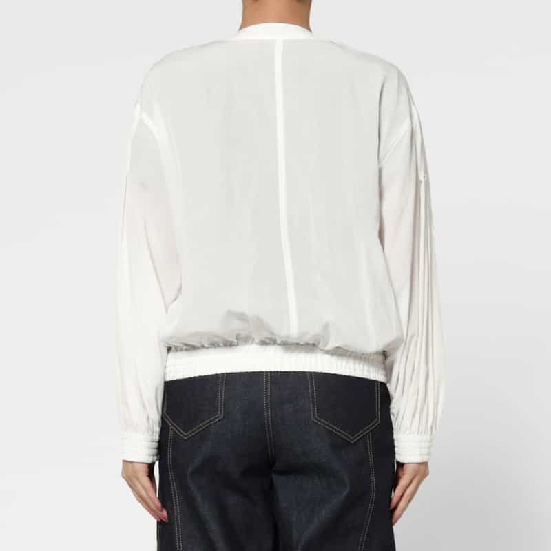 BARNEYS NEW YORK タックスリーブ シアー素材ジップアップブルゾン WHITE