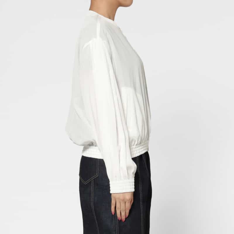 BARNEYS NEW YORK タックスリーブ シアー素材ジップアップブルゾン WHITE