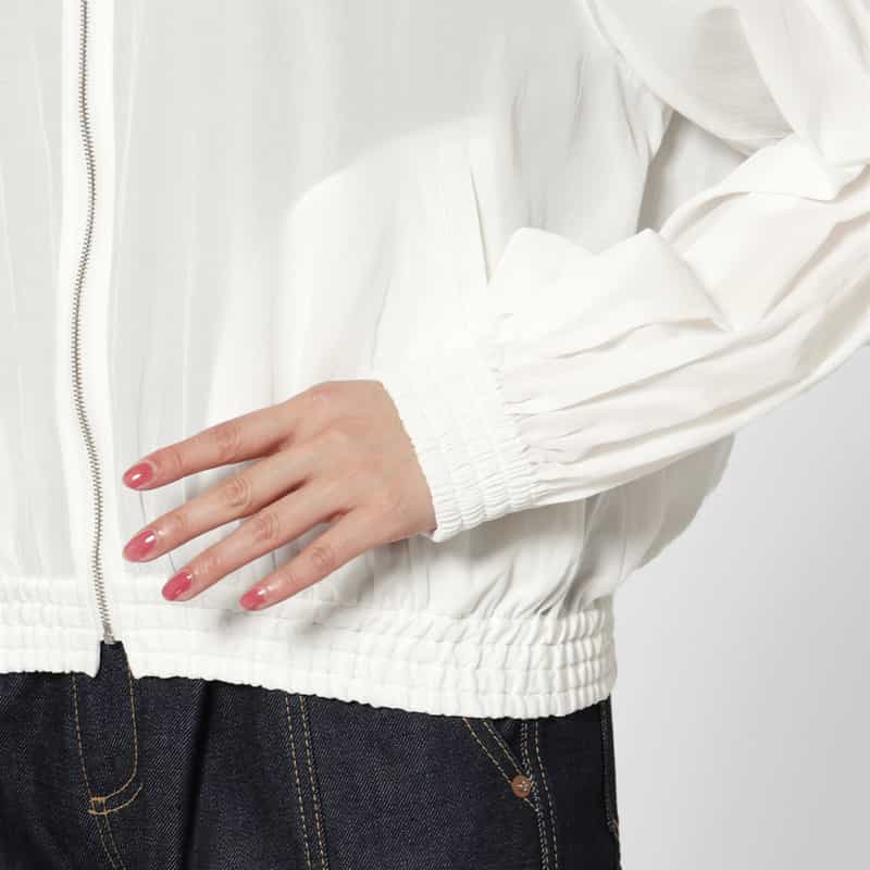 BARNEYS NEW YORK タックスリーブ シアー素材ジップアップブルゾン WHITE