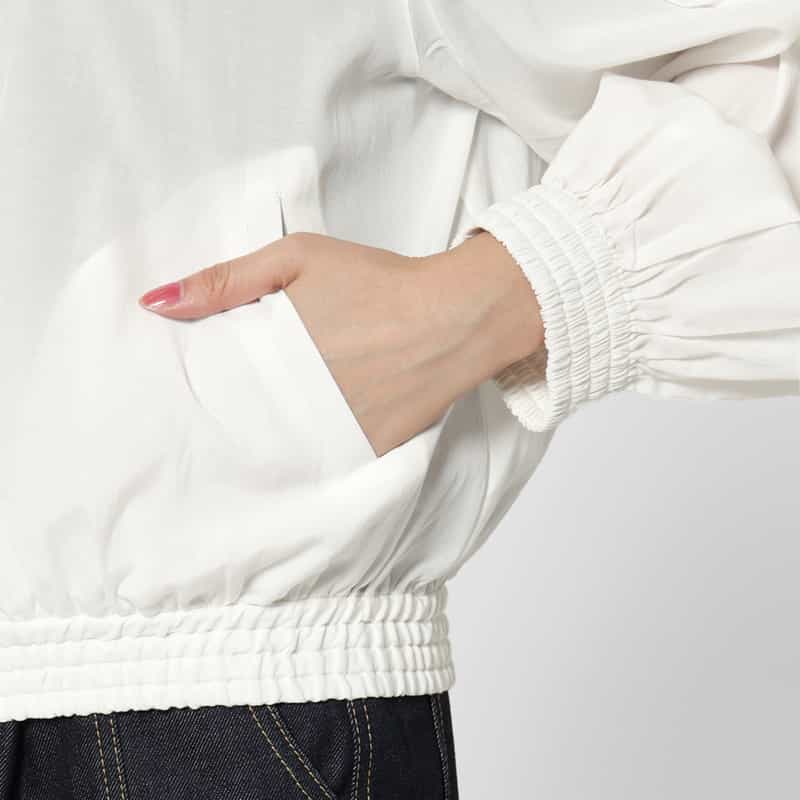 BARNEYS NEW YORK タックスリーブ シアー素材ジップアップブルゾン WHITE