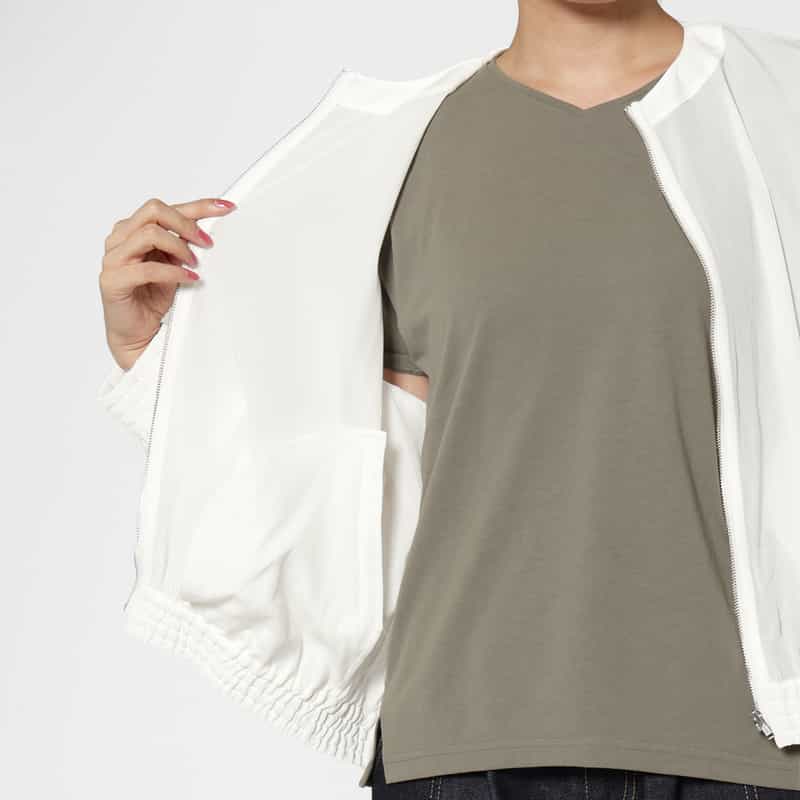 BARNEYS NEW YORK タックスリーブ シアー素材ジップアップブルゾン WHITE