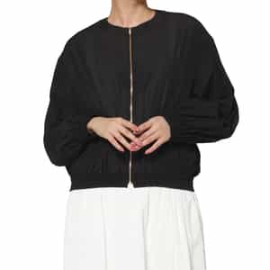 タックスリーブ シアー素材ジップアップブルゾン