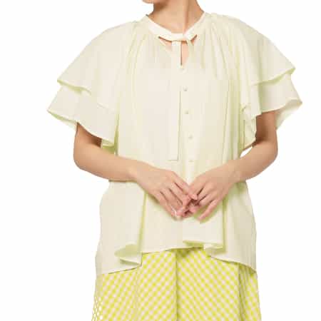 ウォッシャブル フレアスリーブ ボウタイブラウス