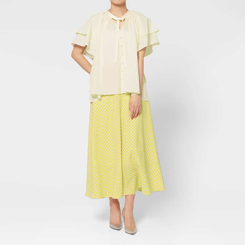 BARNEYS NEW YORK ウォッシャブル フレアスリーブ ボウタイブラウス IVORY