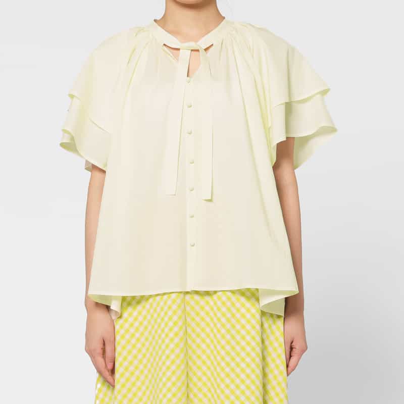 BARNEYS NEW YORK ウォッシャブル フレアスリーブ ボウタイブラウス IVORY