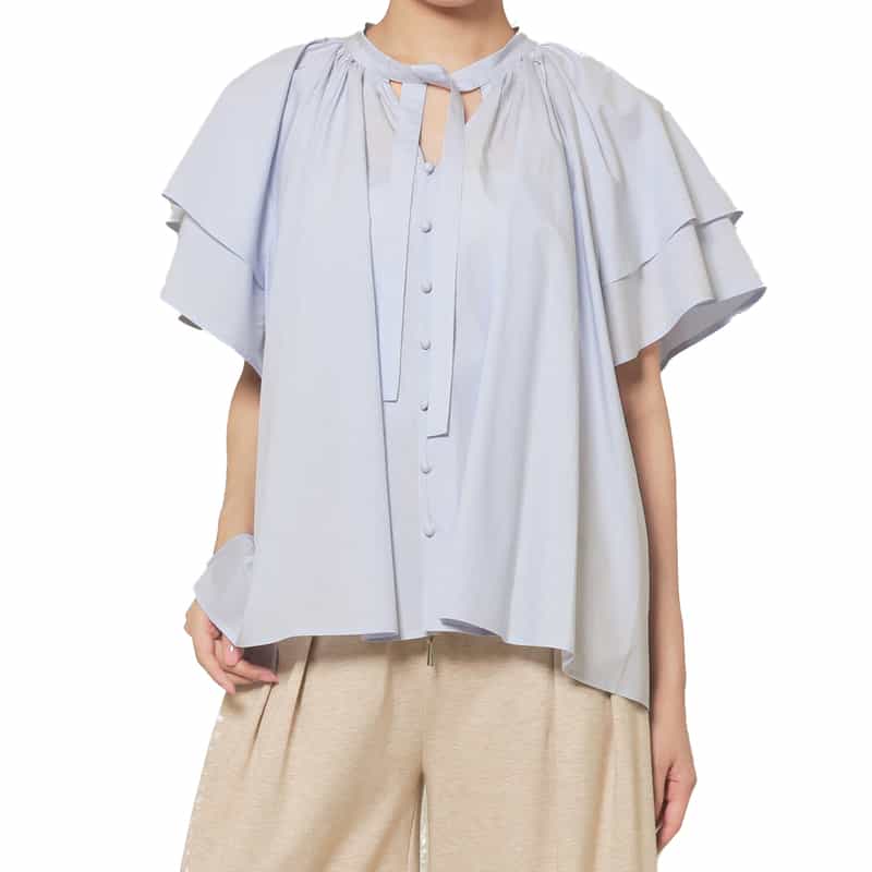 ウォッシャブル フレアスリーブ ボウタイブラウス