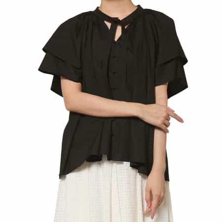 ウォッシャブル フレアスリーブ ボウタイブラウス