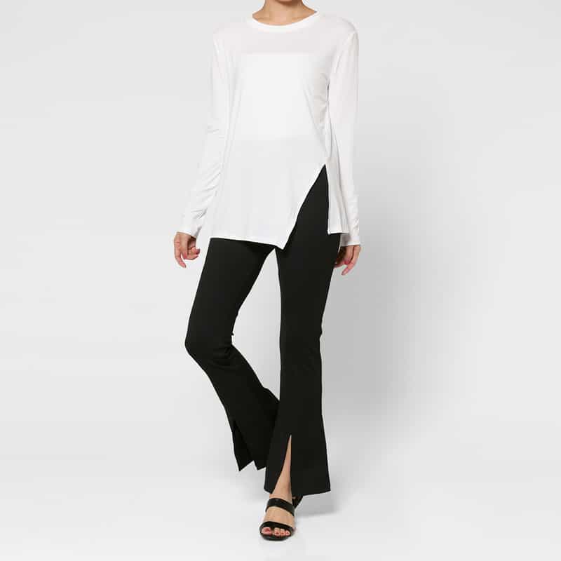 NYLORA NYLORA＜ナイロラ＞ フロントスリット入りフレアパンツ BLACK