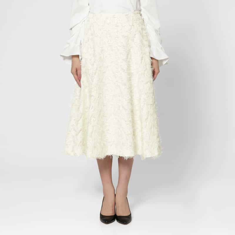 BARNEYS NEW YORK 膨れジャカード素材 フレア スカート WHITE