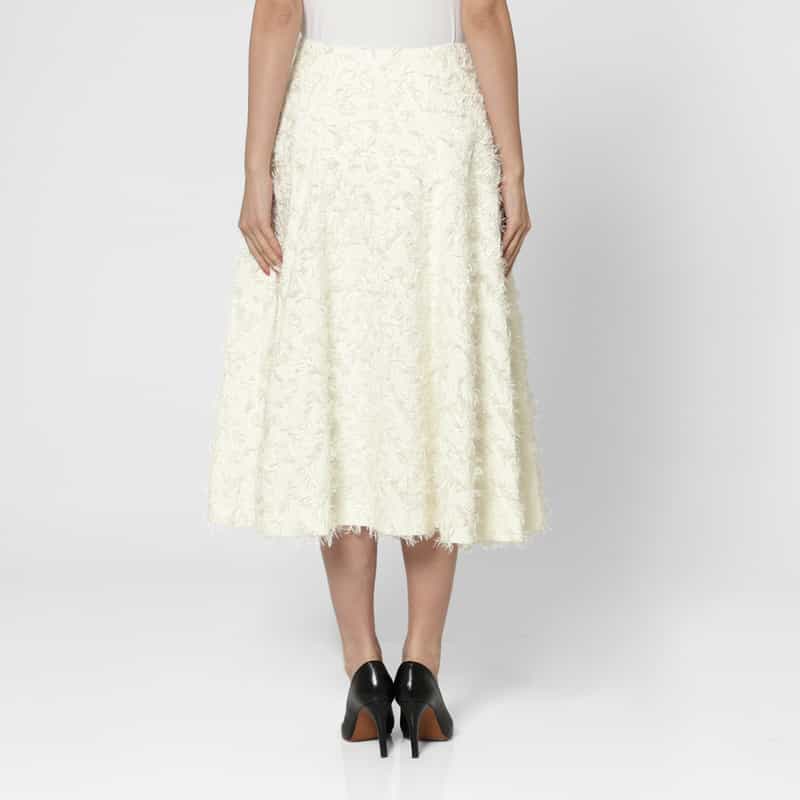 BARNEYS NEW YORK 膨れジャカード素材 フレア スカート WHITE