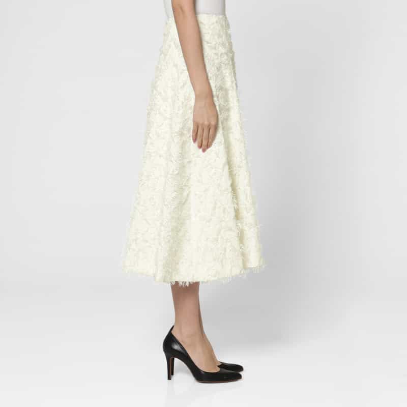 BARNEYS NEW YORK 膨れジャカード素材 フレア スカート WHITE