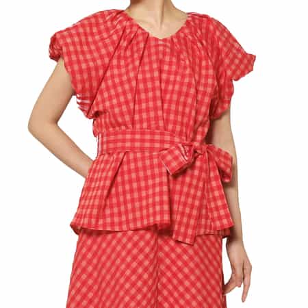 セットアップ ウォッシャブル ギンガムチェックリボンブラウス