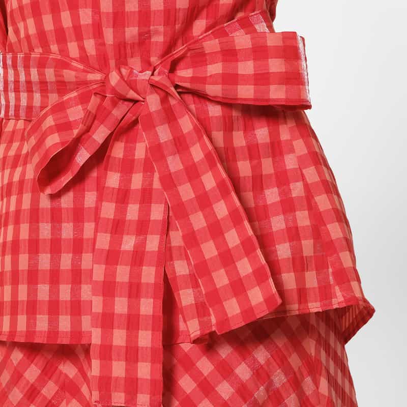 BARNEYS NEW YORK セットアップ ウォッシャブル ギンガムチェックリボンブラウス RED