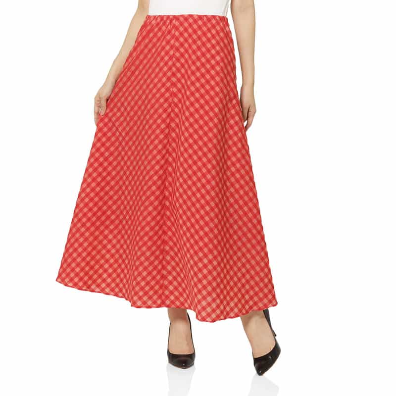 BARNEYS NEW YORK セットアップ ウォッシャブル ギンガムチェックロングスカート RED