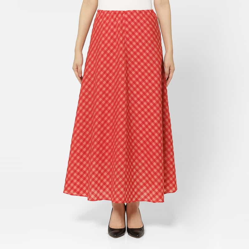 BARNEYS NEW YORK セットアップ ウォッシャブル ギンガムチェックロングスカート RED