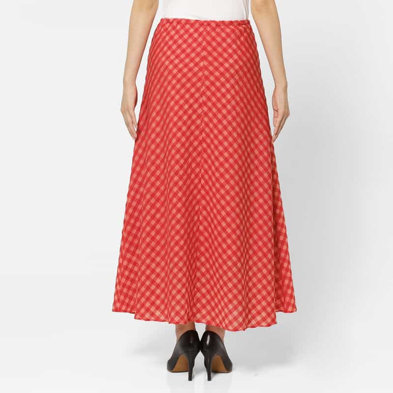 BARNEYS NEW YORK セットアップ ウォッシャブル ギンガムチェックロングスカート RED