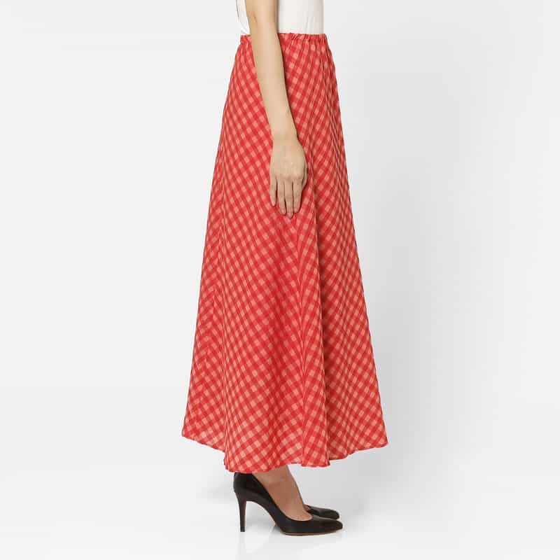 BARNEYS NEW YORK セットアップ ウォッシャブル ギンガムチェックロングスカート RED