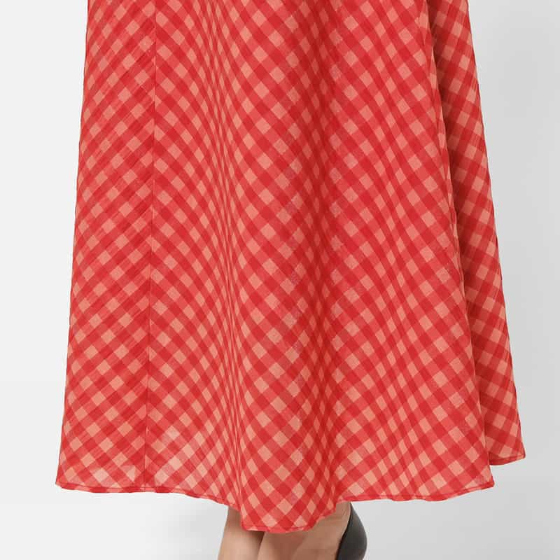 BARNEYS NEW YORK セットアップ ウォッシャブル ギンガムチェックロングスカート RED