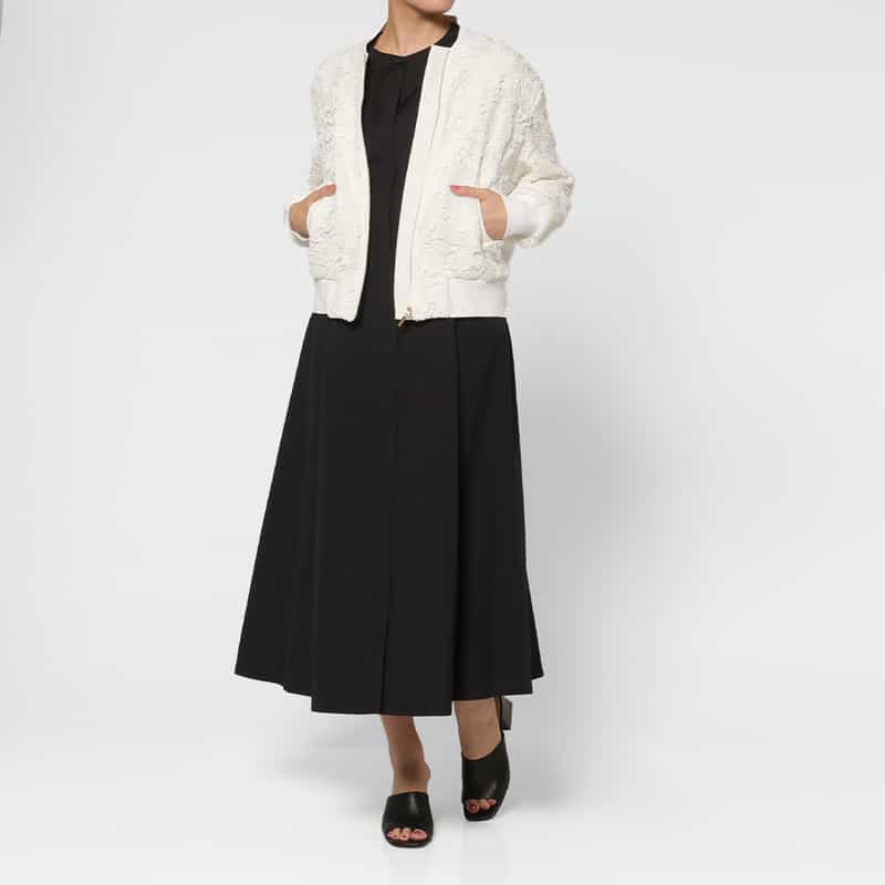 BARNEYS NEW YORK スクーバ×レース コンビネーション ジップアップブルゾン WHITE