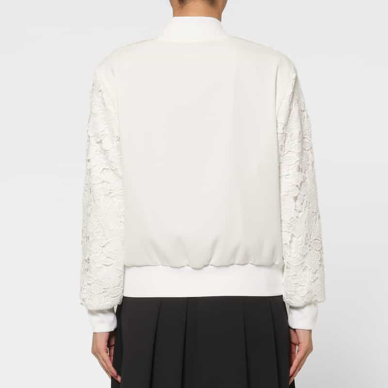 BARNEYS NEW YORK スクーバ×レース コンビネーション ジップアップブルゾン WHITE