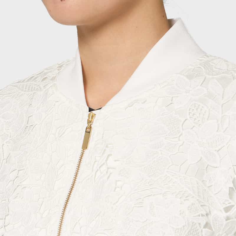 BARNEYS NEW YORK スクーバ×レース コンビネーション ジップアップブルゾン WHITE