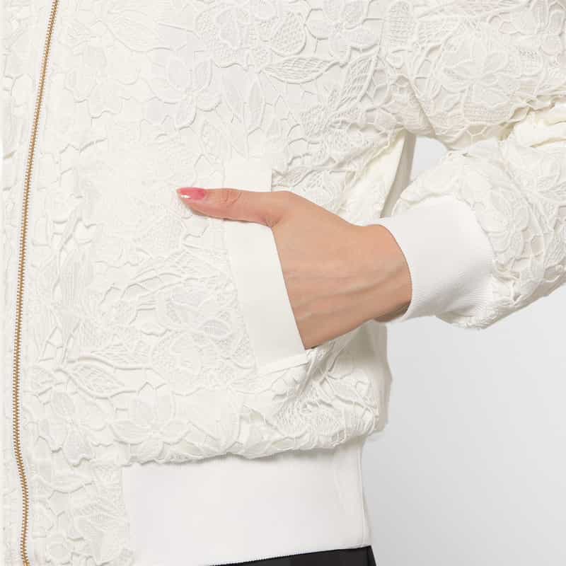 BARNEYS NEW YORK スクーバ×レース コンビネーション ジップアップブルゾン WHITE