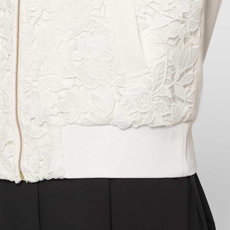 BARNEYS NEW YORK スクーバ×レース コンビネーション ジップアップブルゾン WHITE