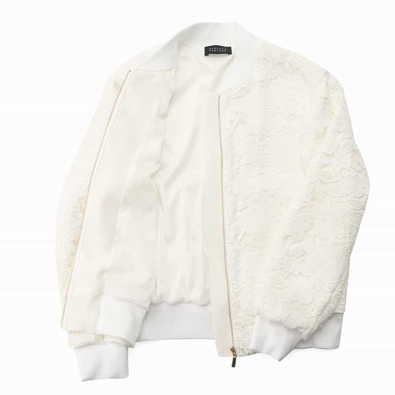 BARNEYS NEW YORK スクーバ×レース コンビネーション ジップアップブルゾン WHITE