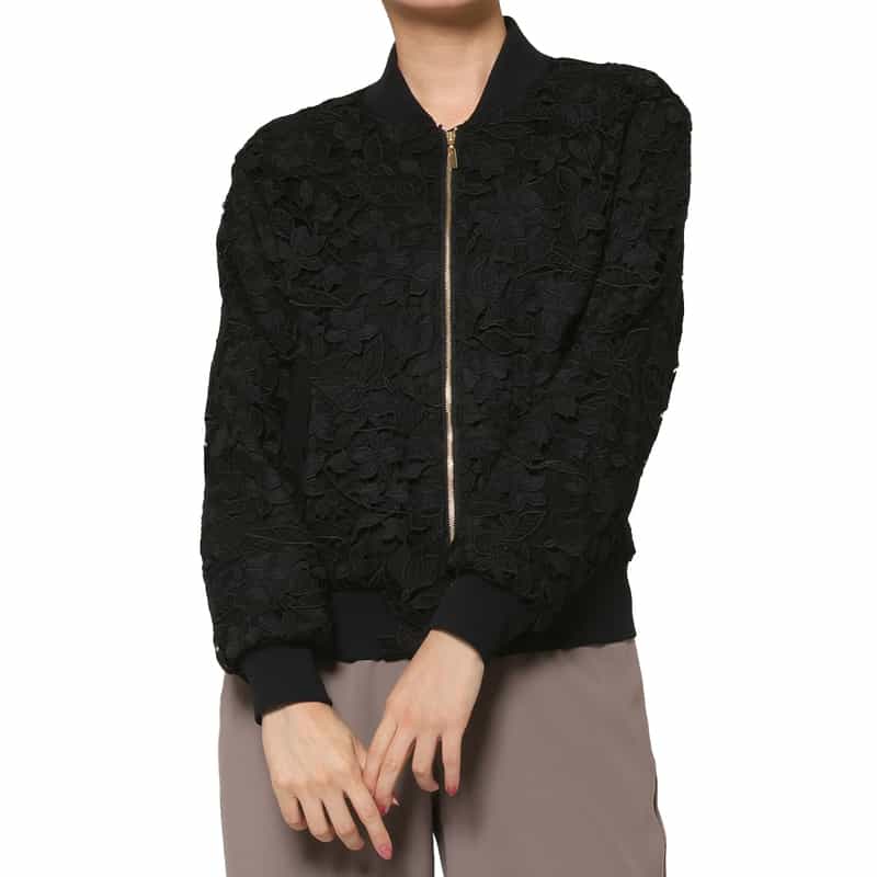 BARNEYS NEW YORK スクーバ×レース コンビネーション ジップアップブルゾン BLACK