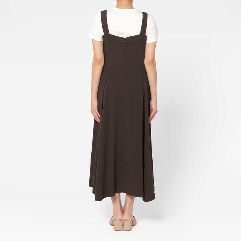 BARNEYS NEW YORK ゴールドボタンデザイン ショルダーロングドレス BROWN