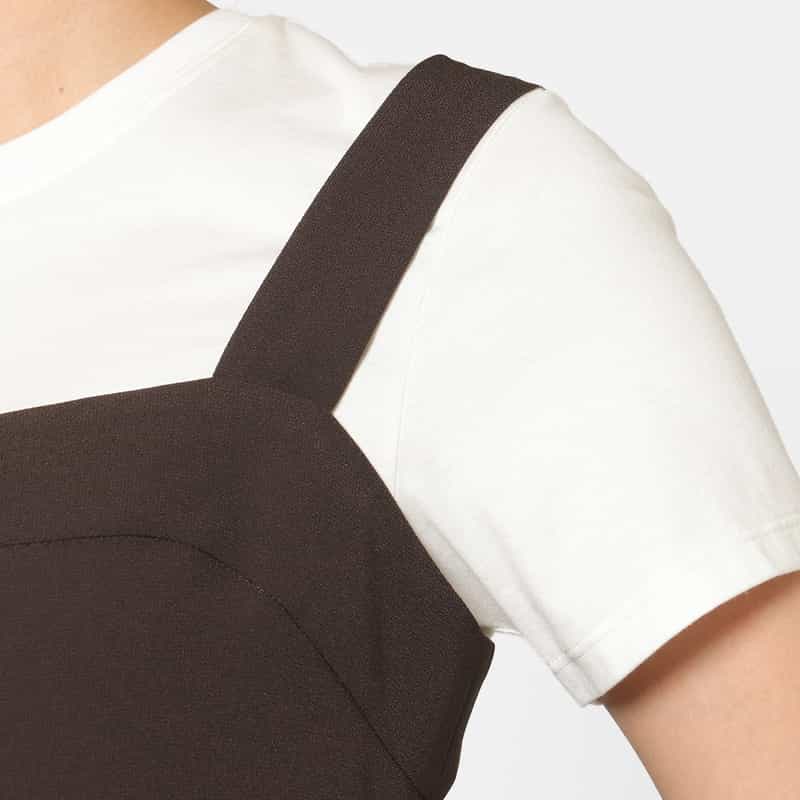 BARNEYS NEW YORK ゴールドボタンデザイン ショルダーロングドレス BROWN