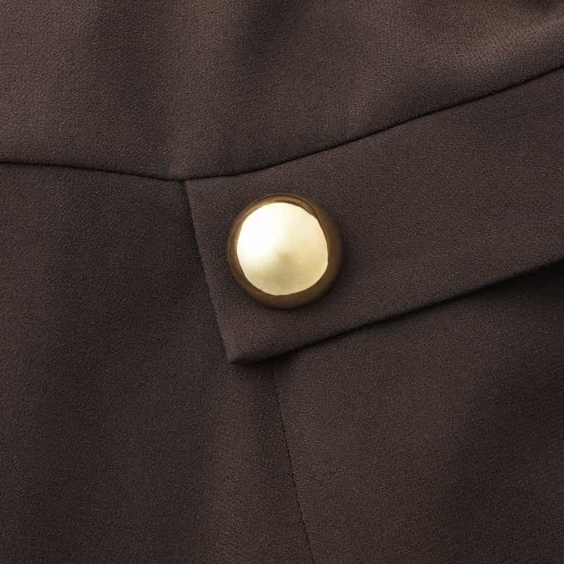 BARNEYS NEW YORK ゴールドボタンデザイン ショルダーロングドレス BROWN