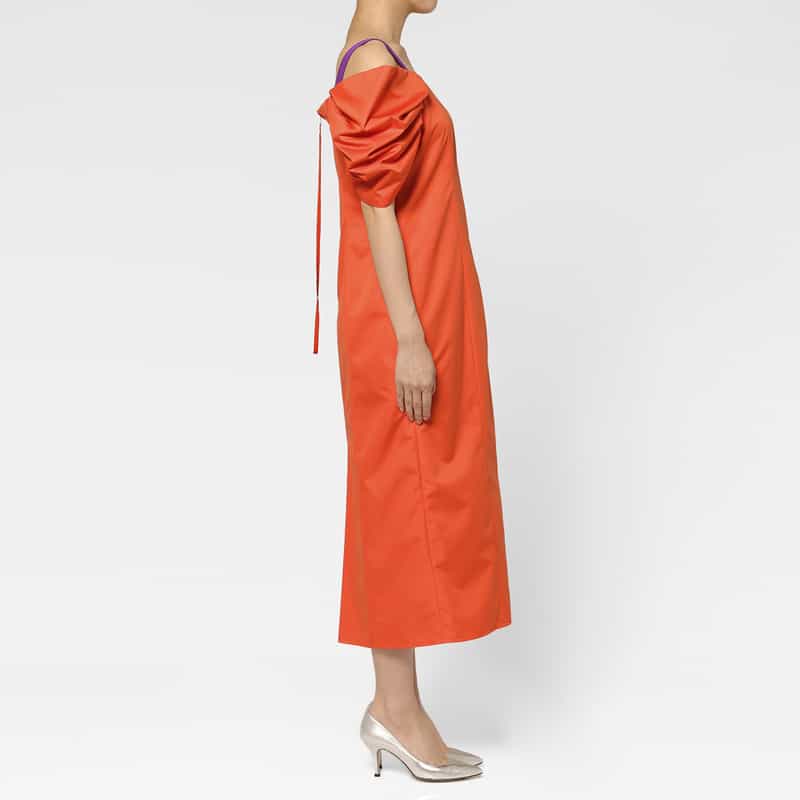 BARNEYS NEW YORK バイカラー タフタ素材オフショルダードレス ORANGE